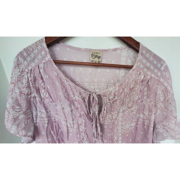 Como Vintage Top Womens 3X Purple Floral Boho Cottagecore Paisley Peasant Blouse - Picture 2 of 9
